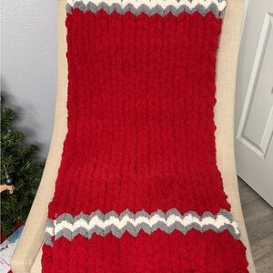 Cozy Red and Gray Knit Throw Blanket